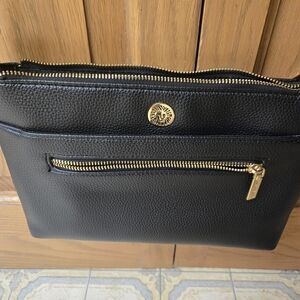 Anne Klein Black Textured Shoulder Bag with Gold Hardware